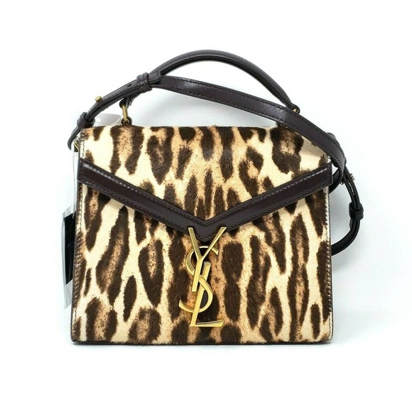 Saint Laurent YSL Mini Cassandra Leopard Print Calf Hair Top Handle Bag Brown - Picture 4 of 11